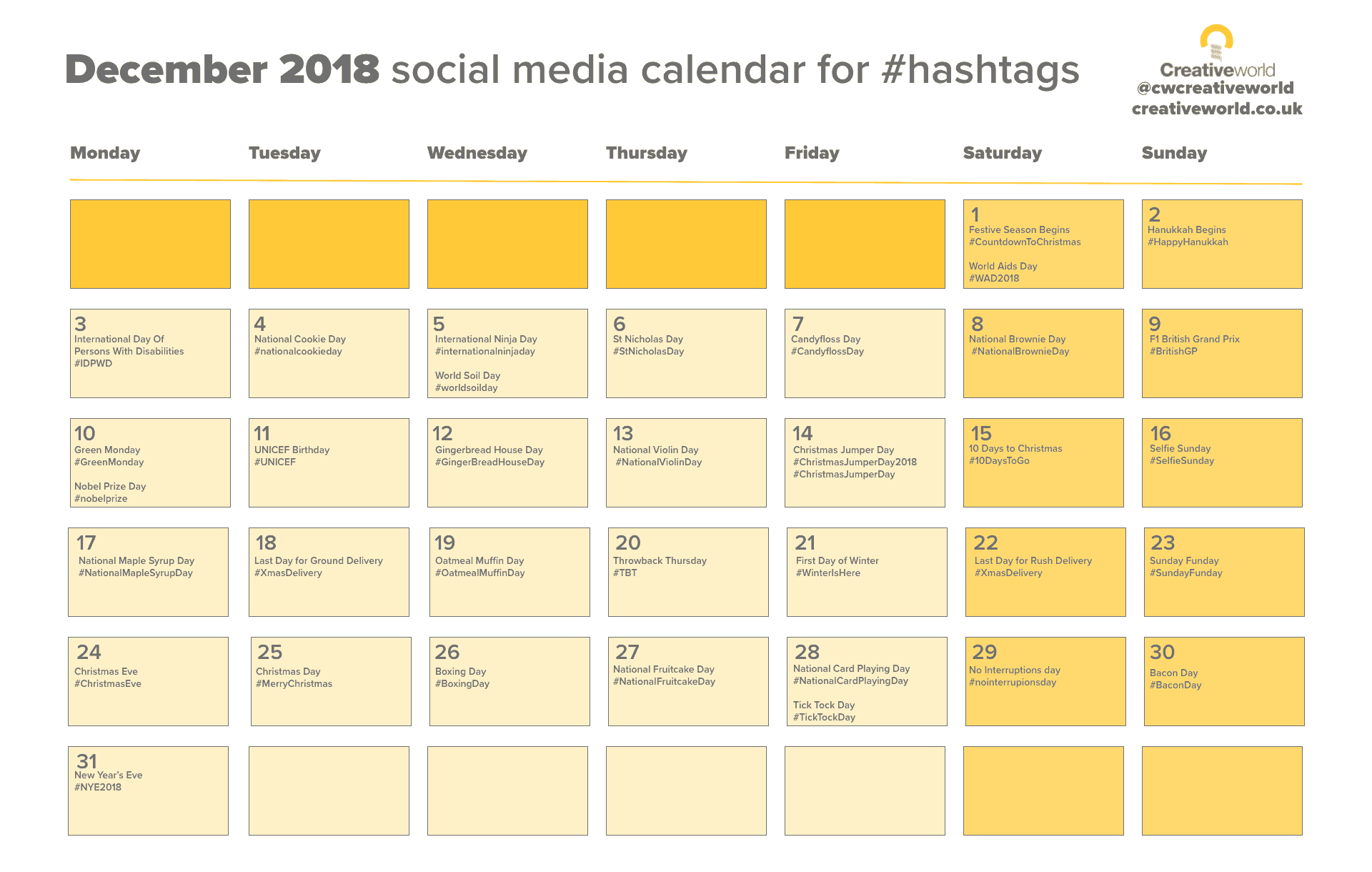 Your December Social media Calendar 2018 