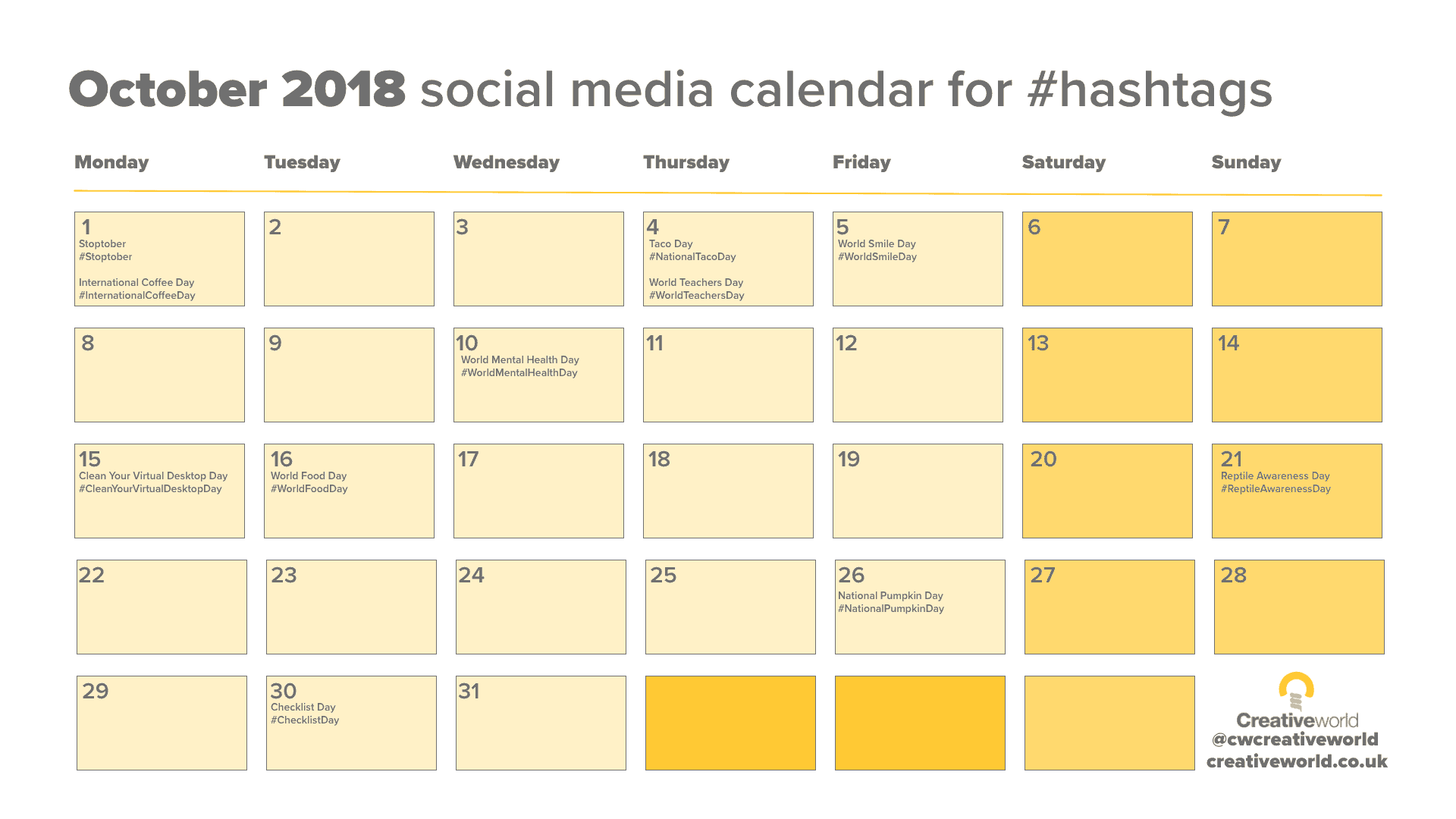 October Social Media Calendar 2018