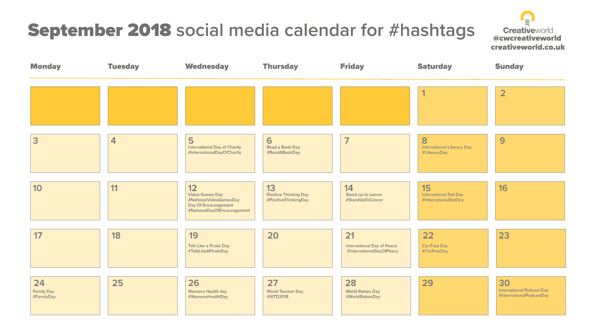 Social Media Calendar September 2018